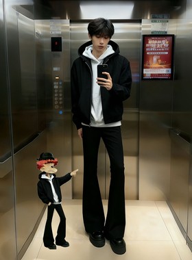 cleanfit黑色微喇牛仔裤男秋冬高街vibe裤子高腰显瘦弯刀休闲长裤