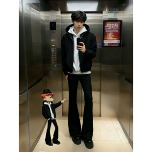 cleanfit黑色微喇牛仔裤男秋冬高街vibe裤子高腰显瘦弯刀休闲长裤