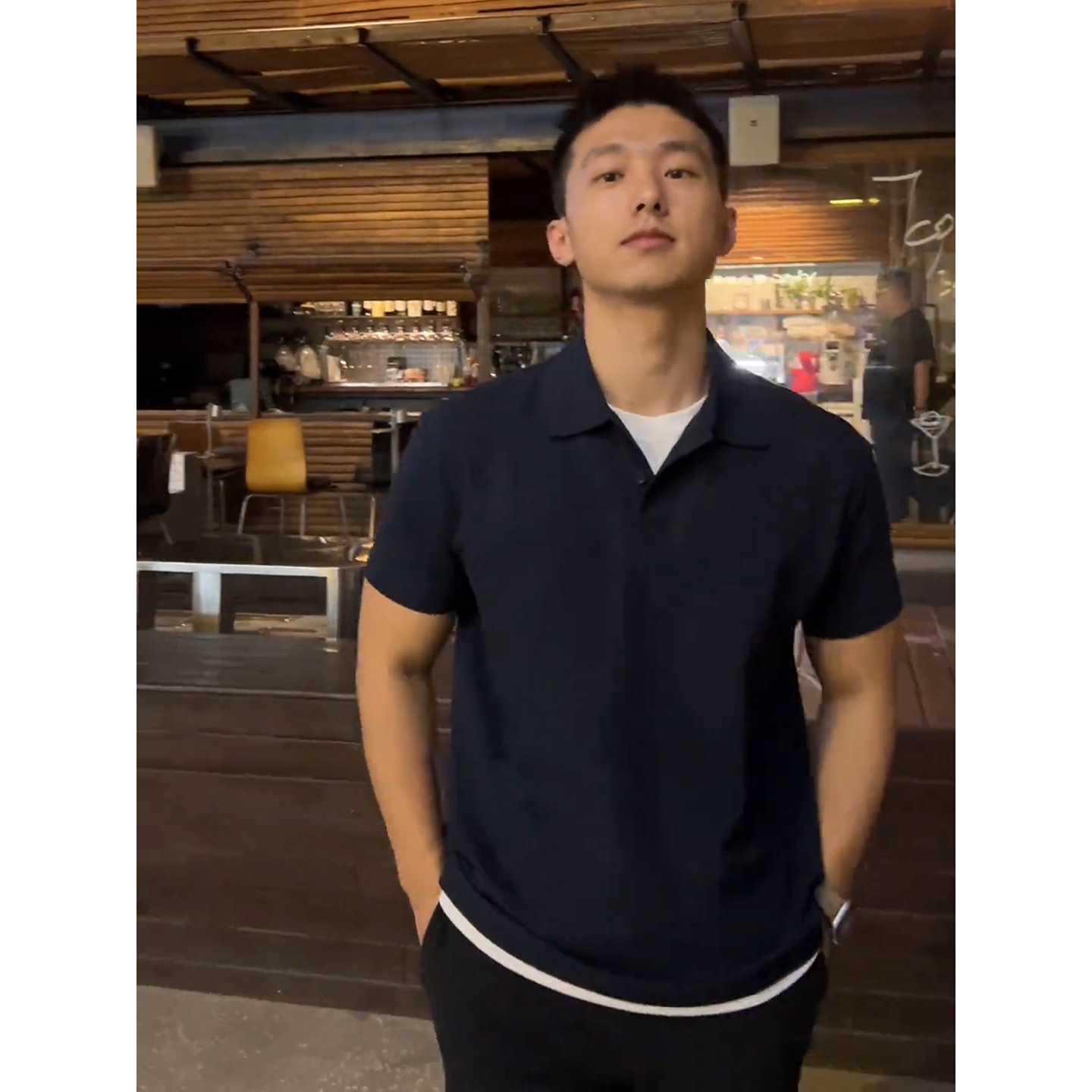 藏青色男士轻熟风polo衫翻领t恤