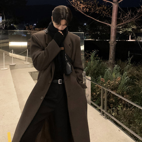 美拉德中长款风衣男秋冬韩版修身