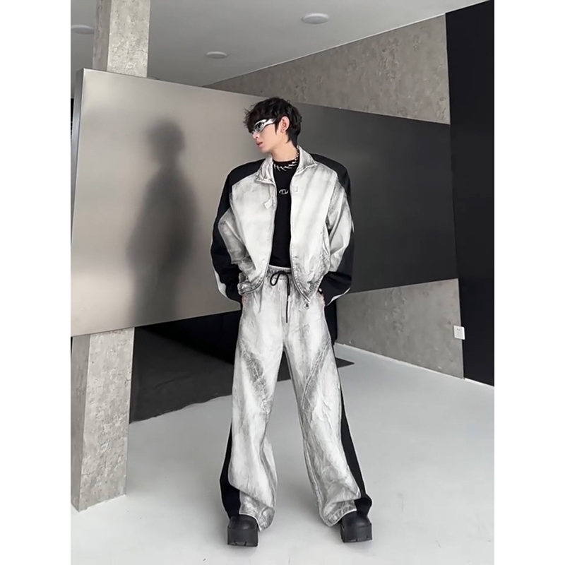 老钱风男生酷帅穿搭扎染牛仔外套