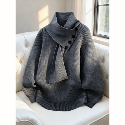 灰色半高领毛衣男秋冬季慵懒风