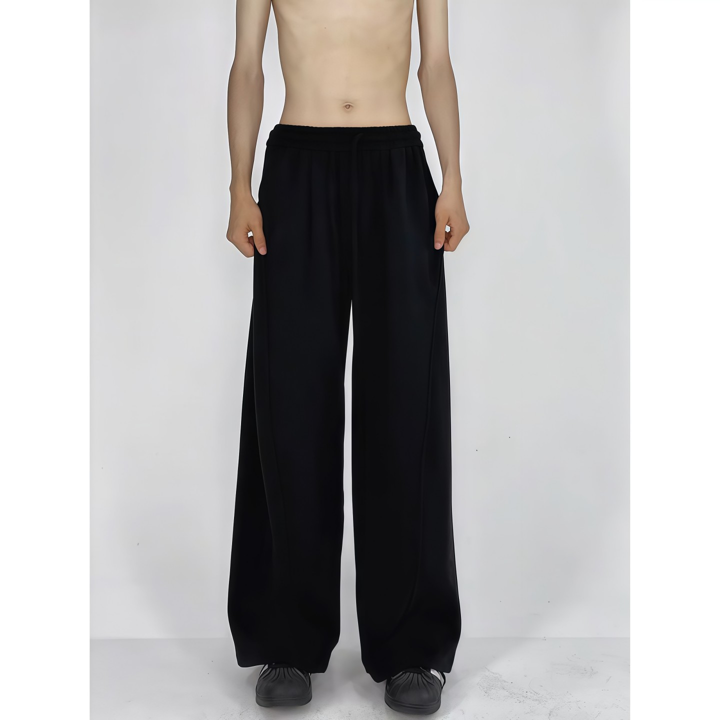 黑色垂感阔腿卫裤男女秋季美式