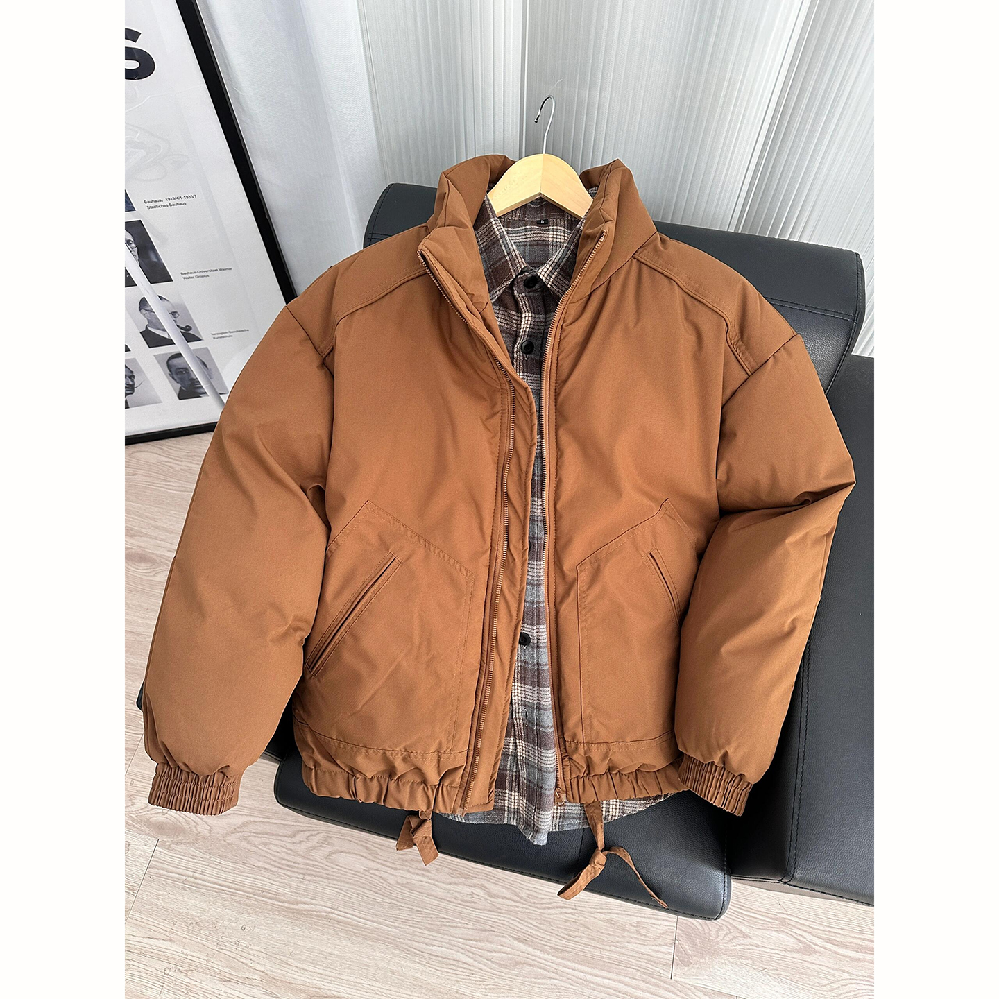 棕色飞行夹克棉服男款冬季加厚