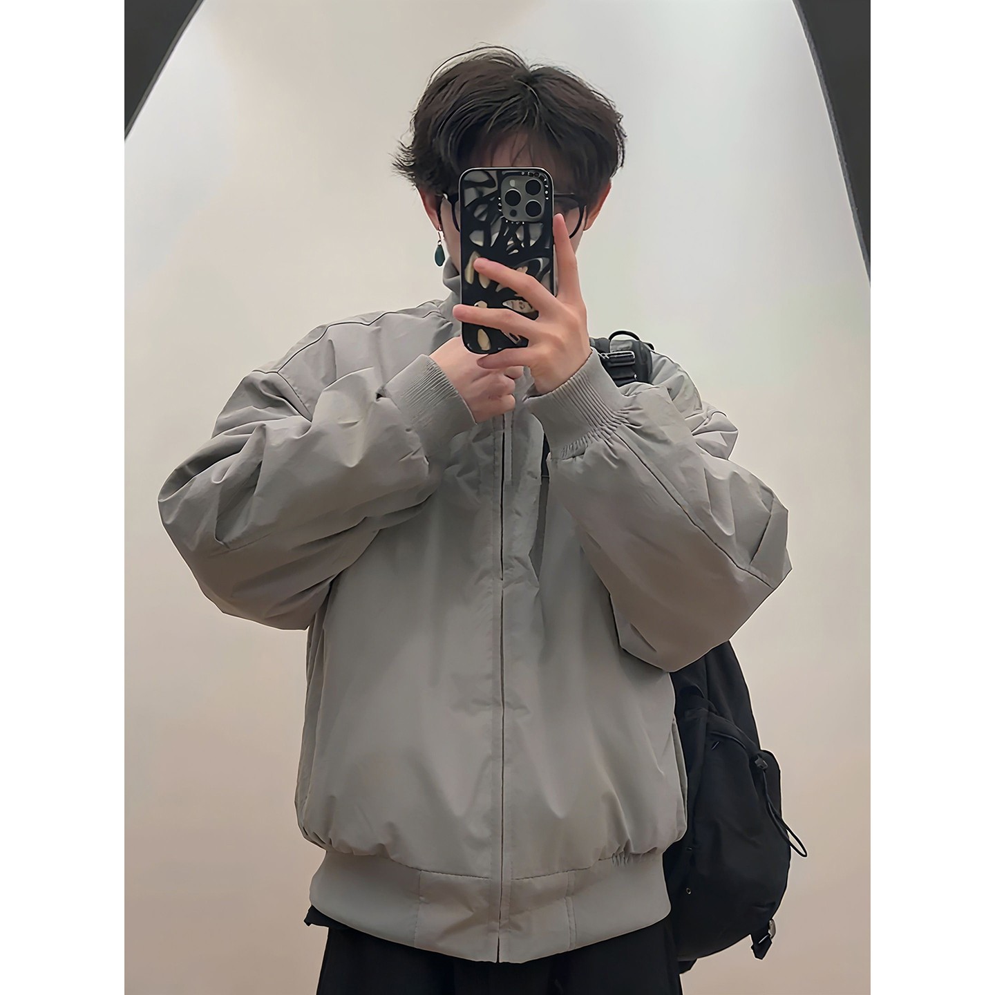 灰色美式飞行夹克棉服男款冬季加厚保暖夹棉外套高级感立领棒球服