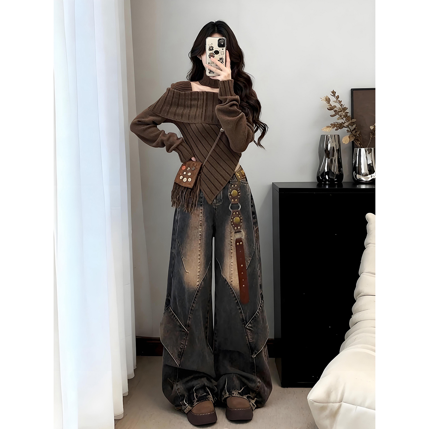 2025 秋季新款 无影墙大码闪电纹微喇牛仔裤M-5X GK24720-特P40