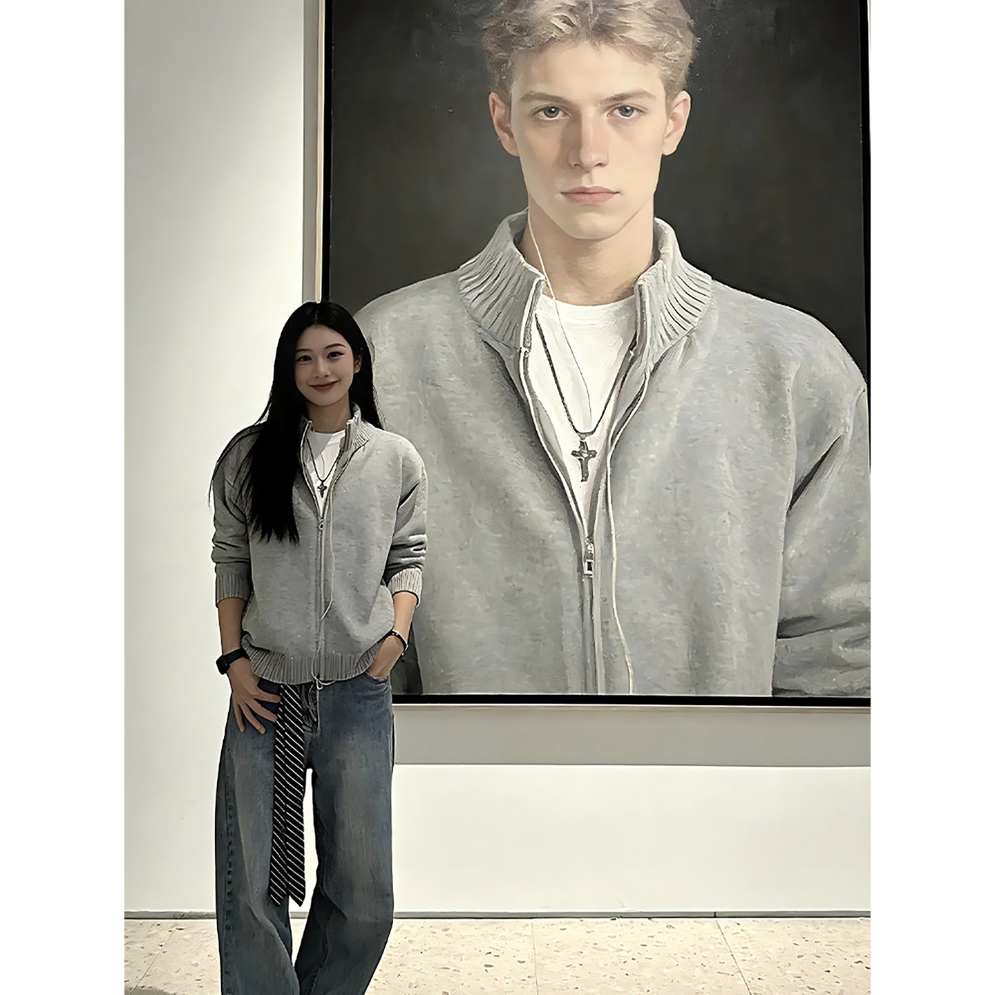 白色仿貂毛绒针织开衫男款冬季高级感珍珠点缀毛衣高领小香风外套,男装,针织衫/毛衣,淘宝优惠券,粉丝福利购,淘宝优惠卷