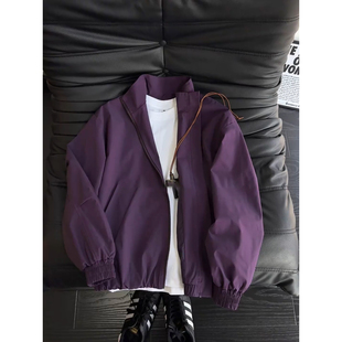 紫色bomber飞行员夹克男春季高级感痞帅工装外套短款廓形立领上衣