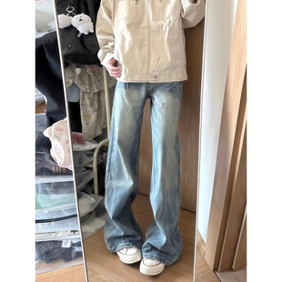子cleanfit显瘦微喇长裤 闪电裂纹弯刀牛仔裤 高街直筒裤 美式 男秋季