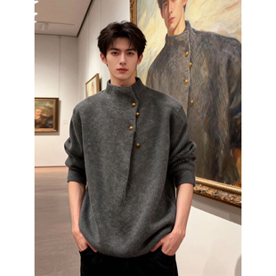 加厚保暖线衫 慵懒风内搭针织衫 外套 冬季 韩系高级感半高领毛衣男款