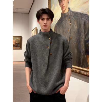 韩系高级感半高领毛衣男款冬季