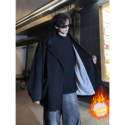 羊驼绒短款毛呢大衣男款冬季加绒