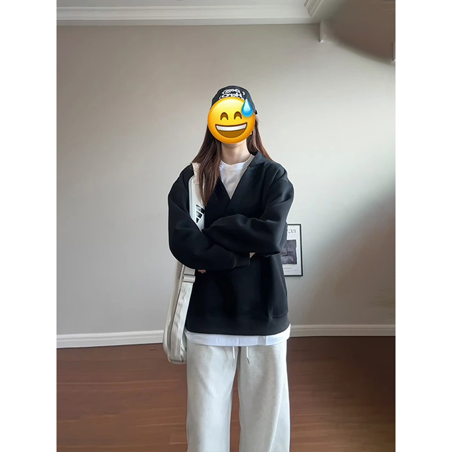 浅灰色假两件连帽卫衣男款秋季
