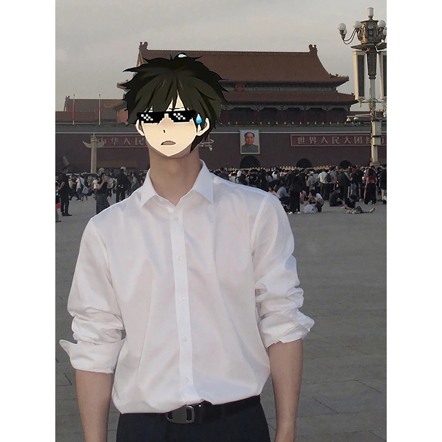 英伦风白色长袖衬衫痞帅高级感男