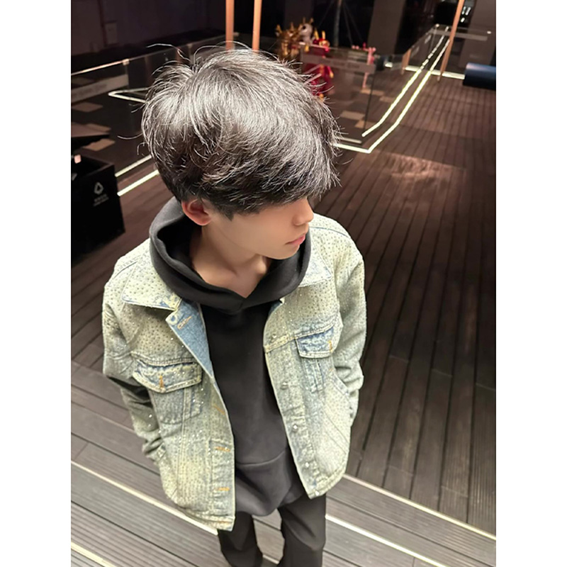 美式烫钻满天星牛仔外套男春秋