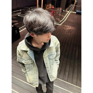 美式 烫钻满天星牛仔外套男春秋设计感衬衣宽松休闲炸街夹克牛仔衣