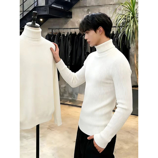 韩系修身显瘦高领毛衣男款冬季加绒保暖人夫感穿搭美式内搭打底衫