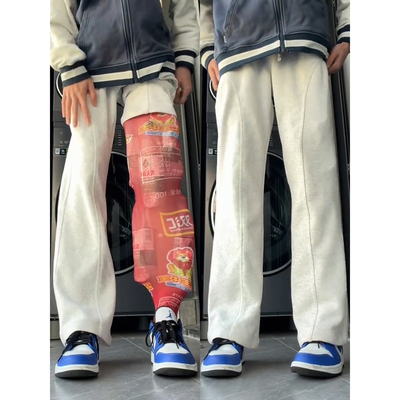 浅灰色美式重磅卫裤男款秋冬季