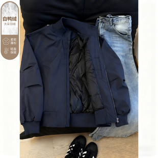 美式bomber飞行夹克羽绒服冬季男轻薄白鸭绒衣短款立领棒球服外套