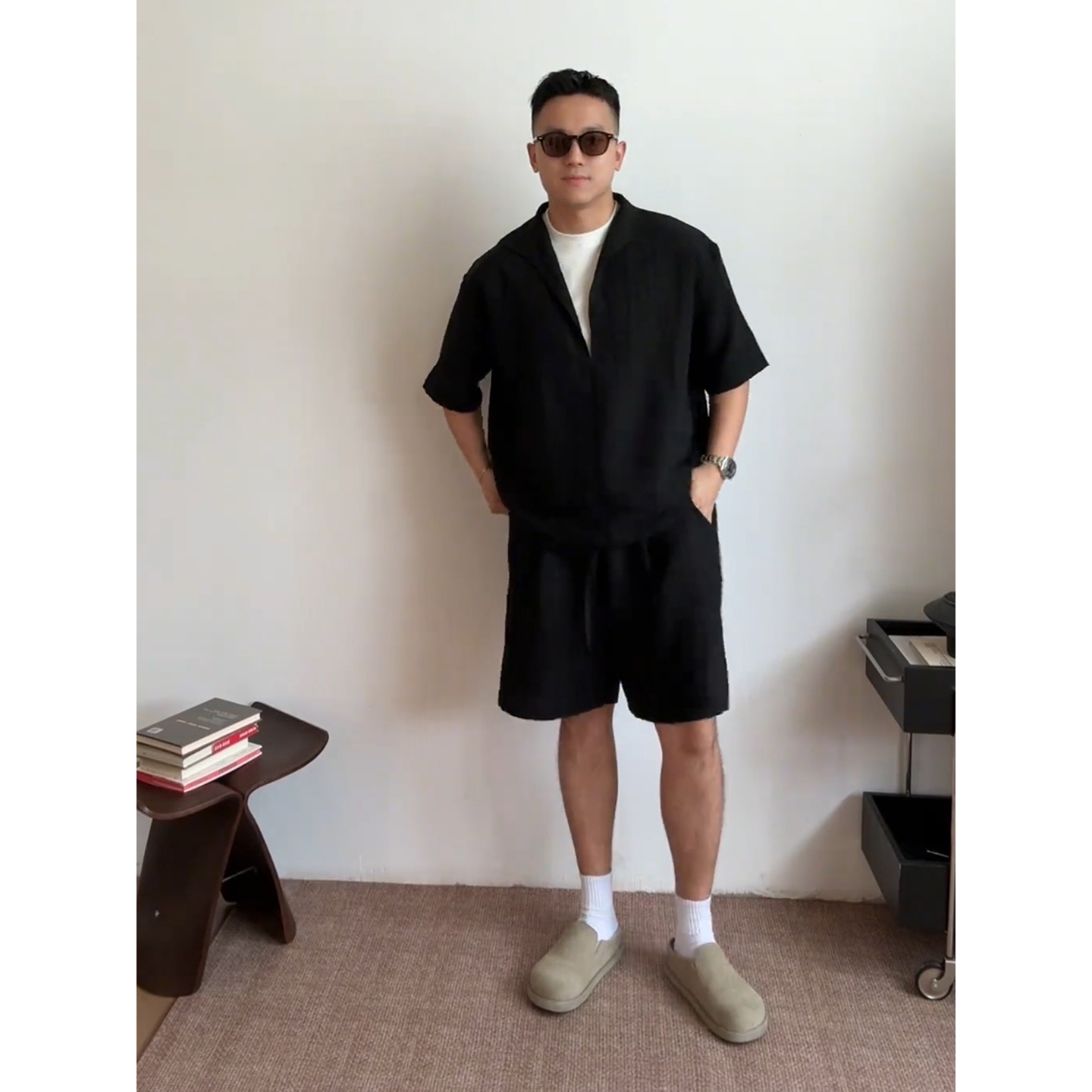 老钱风亚麻套装男款莱赛尔天丝