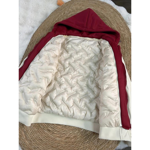 米白色假两件可拆卸连帽棉服男款冬季加厚不臃肿飞行员棒球服棉衣