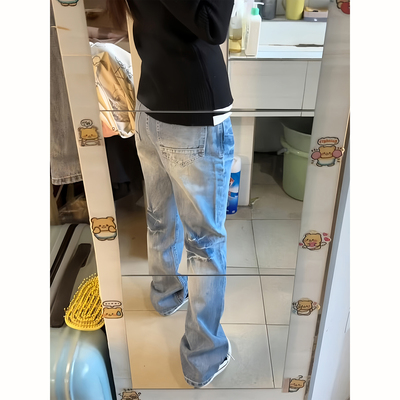 浅蓝色闪电纹牛仔裤男款秋冬季