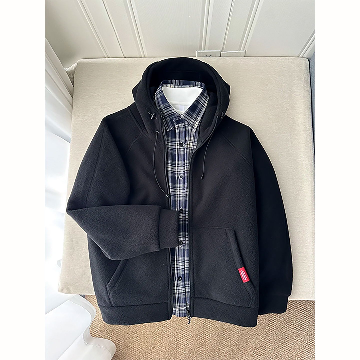 双面摇粒绒开衫卫衣男款冬季加厚