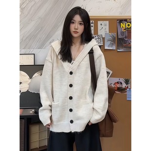 oversize慵懒针织衫 秋季 高级感情侣毛衣外套 复古连帽卫衣男款 美式