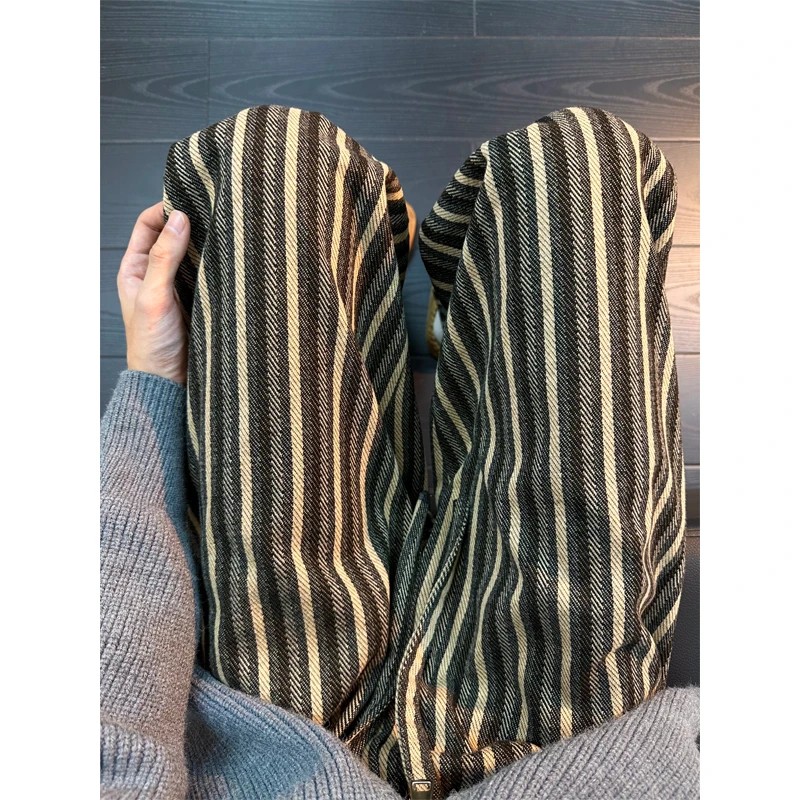 美拉德咖色撞色条纹裤子男款秋冬