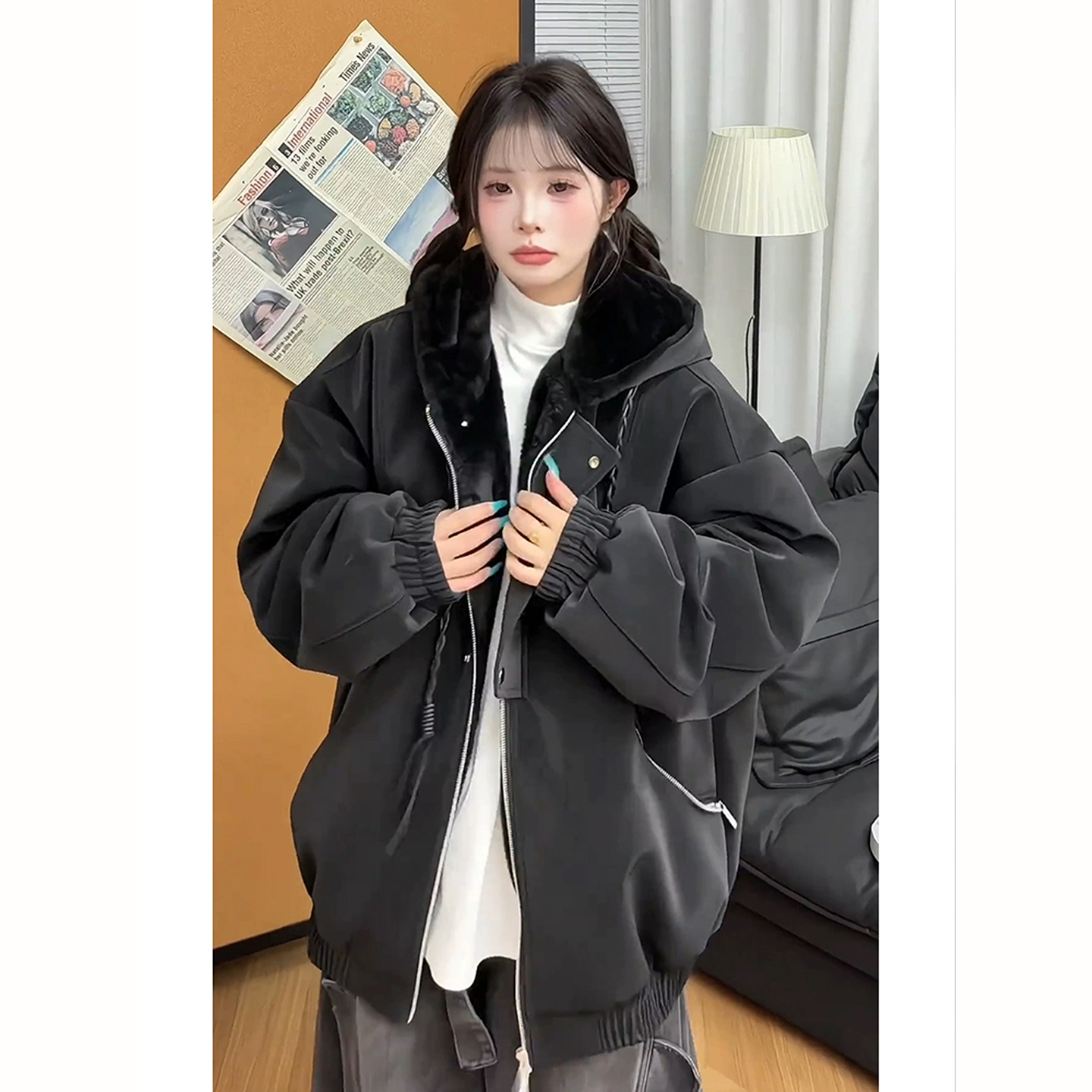 黑色美式pu皮衣座山雕外套男冬季