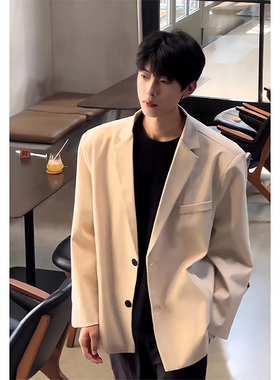 英伦雅痞男装dk西服高级感痞帅垫肩休闲西装宽松慵懒韩版单西外套
