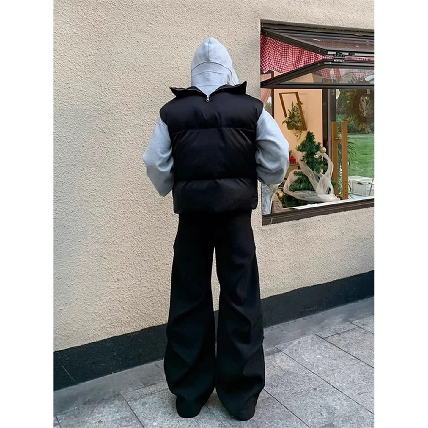 黑色美式短款羽绒马甲男冬季外穿