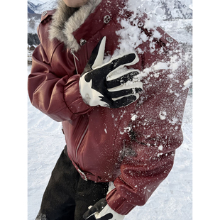 脊煞pu皮棉服男款冬季本命年红色座山雕外套短款毛领连帽加厚棉衣