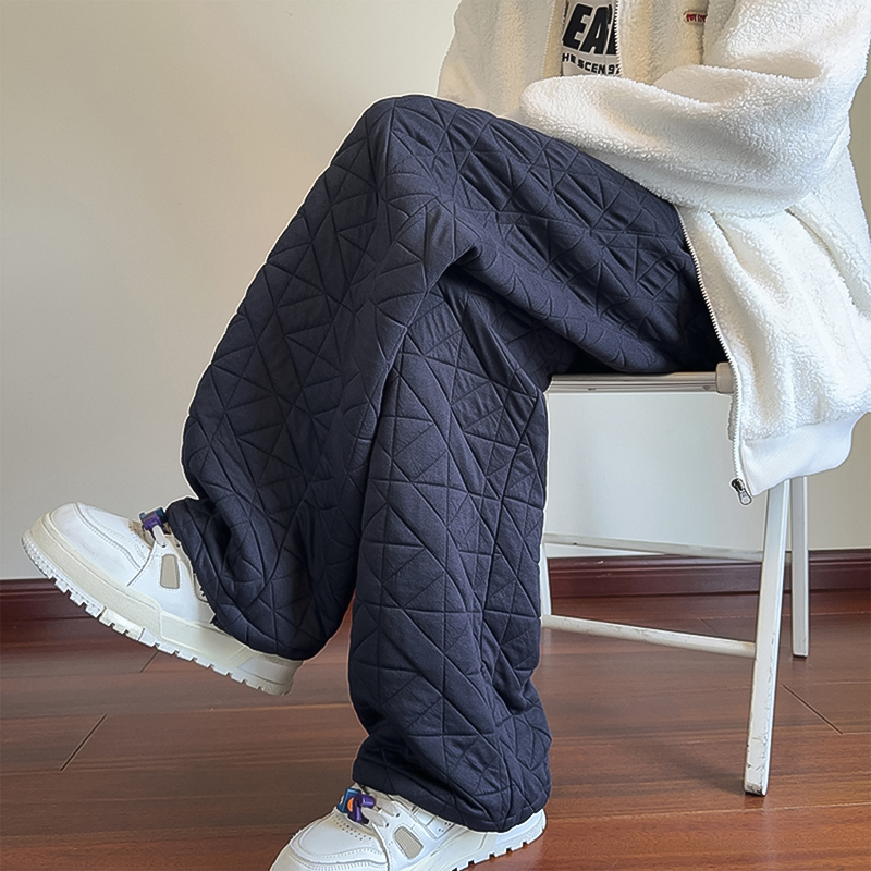 藏青色菱格棉裤保暖休闲长裤