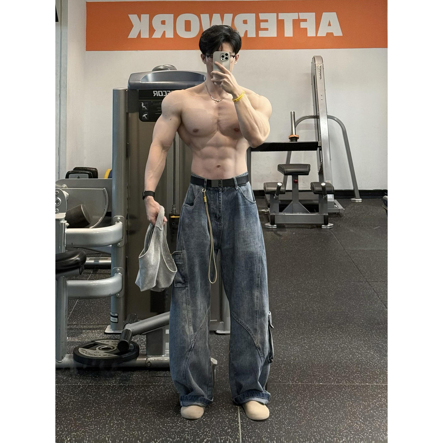 美式复古蓝工装牛仔裤秋冬硬汉风