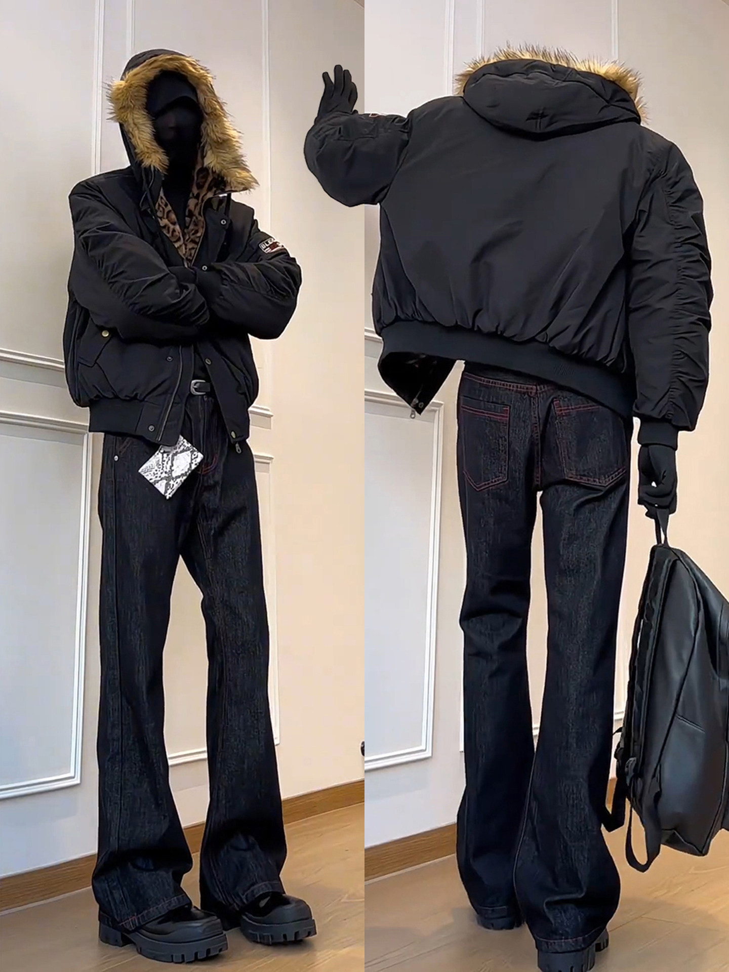 美式赤蝰原牛红线牛仔裤男高街517版型微喇裤子直筒显腿长弯刀裤