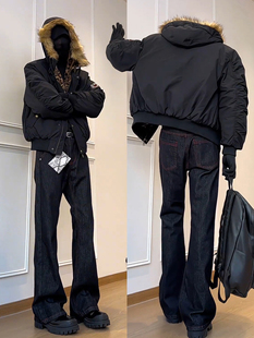 美式赤蝰原牛红线牛仔裤男高街517版型微喇裤子直筒显腿长弯刀裤