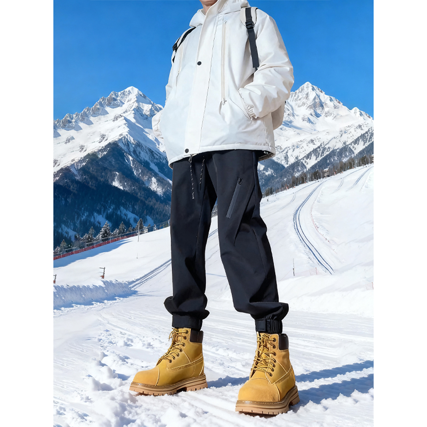 搭配大黄马丁靴的裤子美式三防软壳冲锋裤男款冬季加绒滑雪工装裤