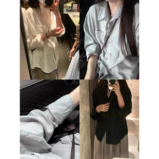 美式慵懒风亚麻长袖衬衫男款夏季薄款透气棉麻衬衣高级感防晒外套