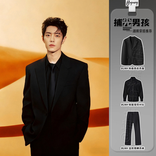 黑色垫肩西装 男高级感结婚订婚伴郎服那不勒斯dk诘襟西服外套 套装