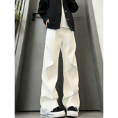 型休闲裤 白色垂感褶皱西裤 子美式 a字版 男春季 高级感垂坠感阔腿裤