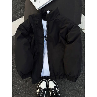 美式三防飞行夹克羽绒服男冬季短款无帽立领棒球服加厚保暖面包服