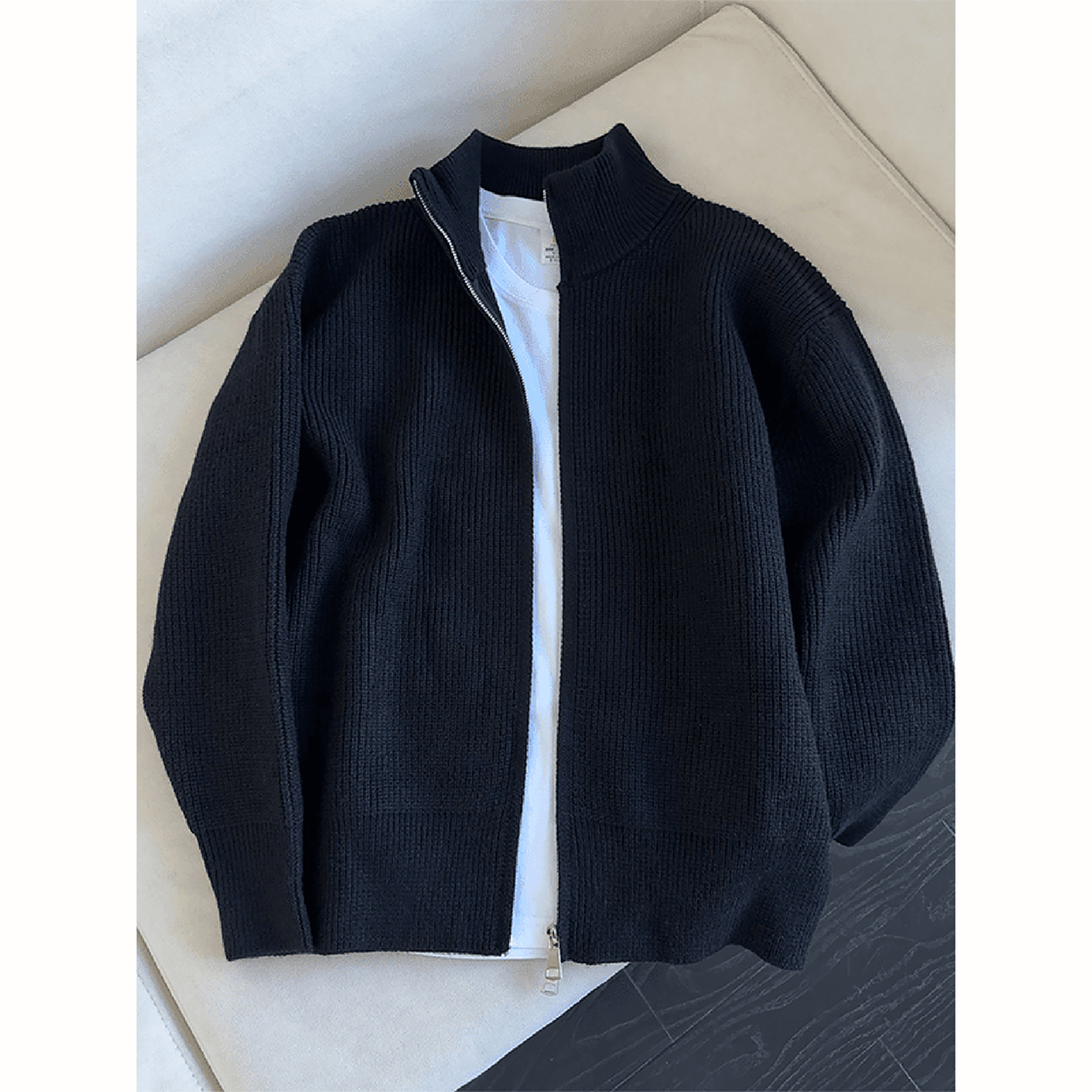 黑色毛衣开衫外套男半高领卫衣