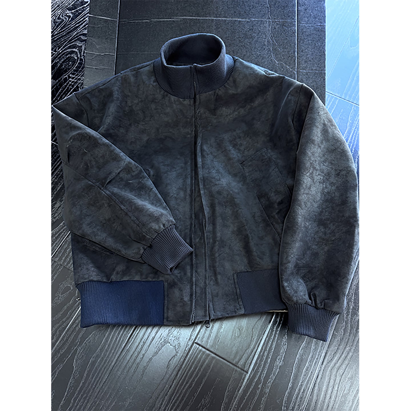 美式复古扎染pu皮衣外套男短款