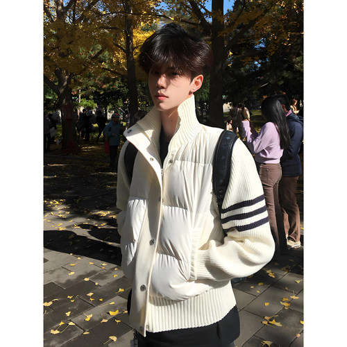 白鸭绒针织拼接羽绒服男款冬季