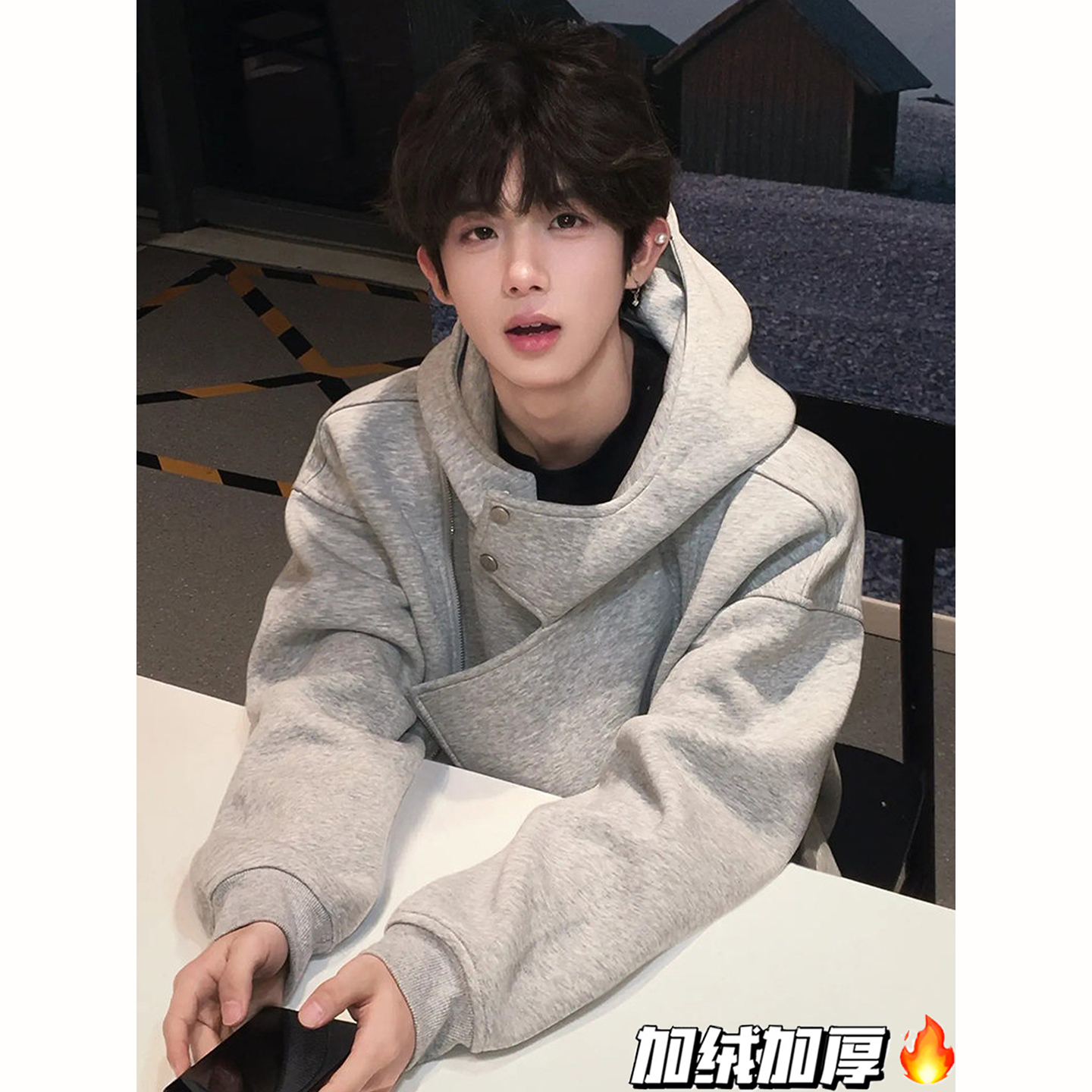 美式开衫卫衣外套男秋冬季高街