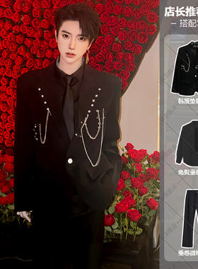 韩版垫肩dk西装制服男高级感正装婚礼穿搭套装雅痞英伦风单西外套