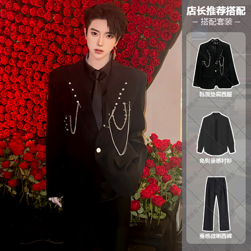 韩版垫肩dk西装制服男高级感正装