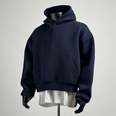 藏青色重磅boxy短款连帽卫衣秋季