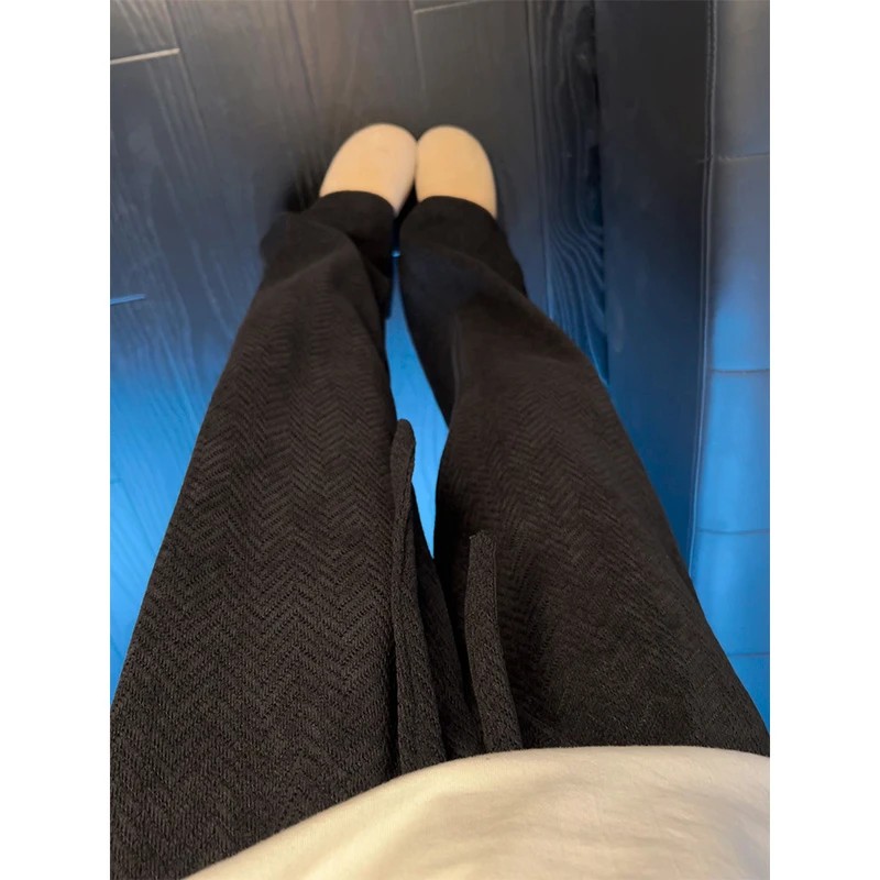 黑色麦穗纹针织卫裤男款秋冬美式复古垂感阔腿裤高级感运动休闲裤